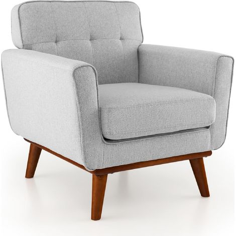 Modern Accent Chair Upholstered Linen Fabric Armchair w/ Removable Padded Seat Cushion (1/5)