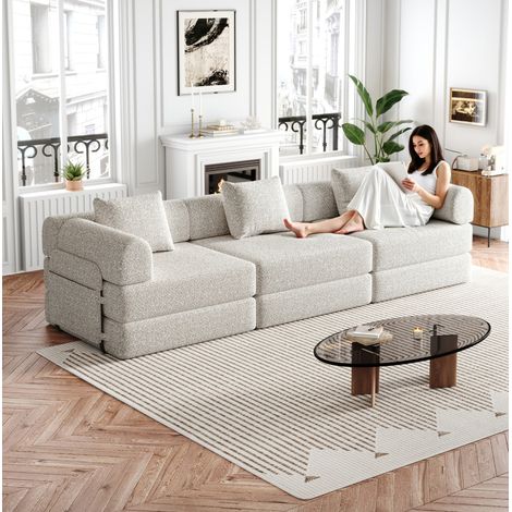 Einzelsitz-Schlafsofa, mit Armlehnen Ablagefach, 2 in 1 Bettfunktion, Stahlrahmen, Chenille, khaki (1/5)