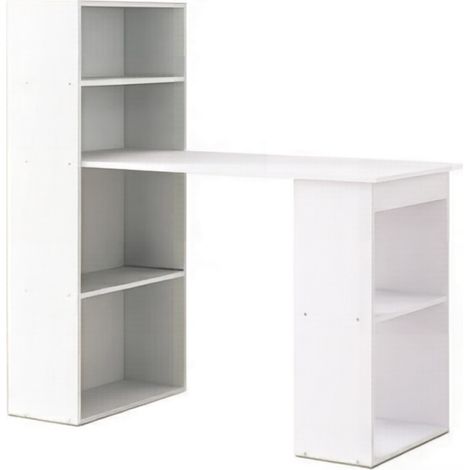Escritorio moderno con estantería integrada de 120 x 55 x 120 cm, blanco, tablero de partículas (1/5)