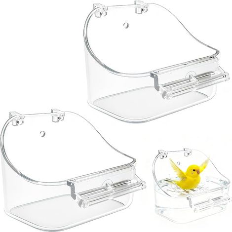 Lot de 2 Baignoire à Oiseaux Suspendue Bain d'oiseau pour Cage Baignoires pour Perroquets Oiseaux Baignoire Transparente à Suspendre Outil Suspendu Baignoires pour Petit Oiseau Perroquet Myna (1/5)