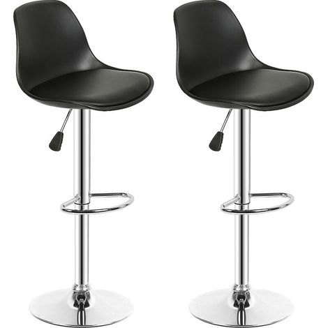 Tabourets de Bar chaise haute Lot de 2 Hauteur réglable PU Assise rembourrée 360° Pivotant pour Cuisine Bar Noir la hauteur est 83-103cm (1/5)