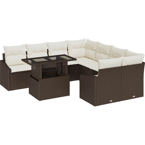 Garden Sofa Set with Cushion 9 pcs Brown and Cream Poly Rattan vidaXL