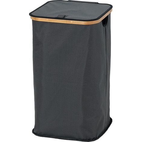 Wäschekorb aus Bambus 33,5 × 33,5 × 58,5 cm in dunkelgrau/schwarz