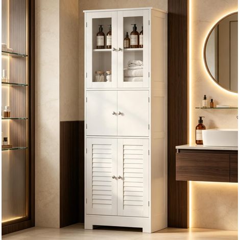 Mobile bagno alto con 6 porte, 2 porte in vetro, ripiani regolabili, bianco OKMYHOME (1/5)