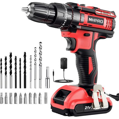 Perceuse Visseuse Sans Fil 21V, Visseuse Devisseuse Sans Fil avec Batterie 2.0Ah, Perceuse Percussion 42Nm, 25+3 Réglages de Couple, 2 Vitesses, LED, 23 Accessoires pour Bricolage (1/5)
