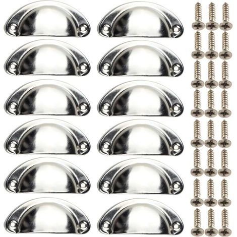 Lot de 12 poignées de meuble, 82 mm (3 pouces), poignées de cuisine argentées modernes, poignées de porte avec vis, adaptées aux tiroirs (1/5)