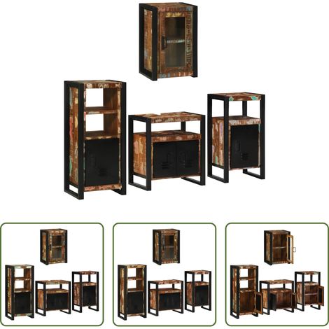 Badezimmerregal - Badezimmermöbel-Set mit Regal 4 pcs Mehrfarbig Massives Altholz (1/5)