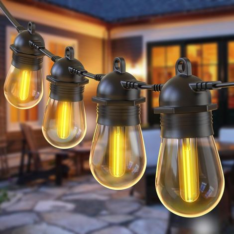 Guirlande lumineuse LED extérieure IP65 de 16 m, incassable, 15+1 ampoules S14, étanche, décorative, idéale pour jardin, balcon, terrasse, mariage, fête ou cour, lumière chaude. (1/5)
