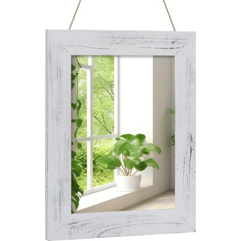 Miroir mural rustique avec cadre en bois Blanc 40 x 50 cm (1/5)