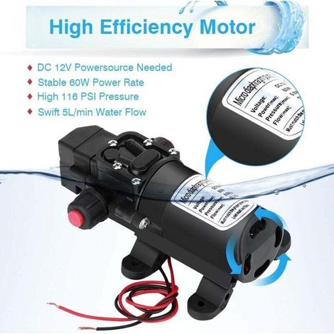 Pompa dell'acqua autoadescante Bardusch 12V, 60W 5L/min, pompa dell'acqua a pressione con pressostato, pompa a membrana autoadescante per camper, pompa dell'acqua ad alta pressione, pompa dell'acqua p (1/3)