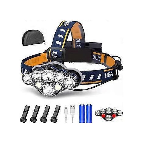 Wiederaufladbare LED-Stirnlampe, extrem leistungsstarke 8-LED-Stirnlampe mit 18.000 Lumen, wasserdicht und leicht, ideal für Camping, Angeln und Höhlenforschung