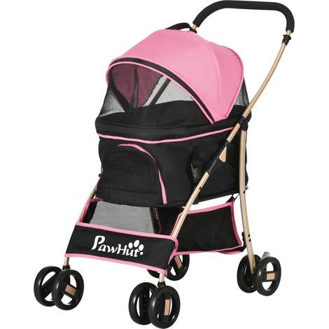 Poussette 3 en 1 enfant avec chariot démontable, panier de rangement, harnais de sécurité, coussin rose