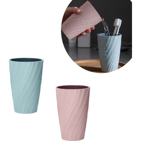 Gobelet porte-brosses à dents en plastique, gobelet de salle de bain incassable, lot de 2, rose et bleu (1/5)