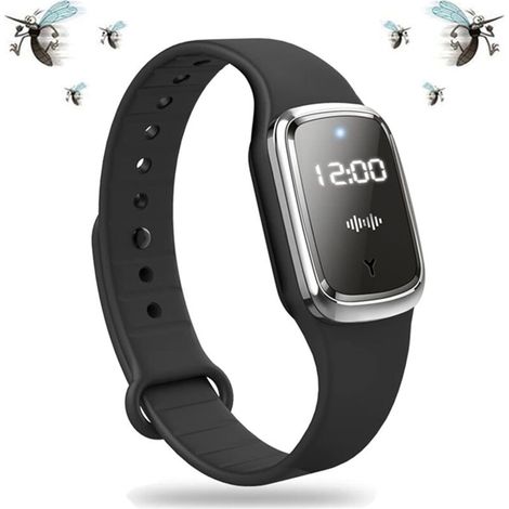 Ultraschall-Mückenschutzarmband, intelligentes Anti-Insekten-Armband, elektronische Mückenschutz-Armbanduhr mit USB-Aufladung/wasserdicht/wiederverwendbar, für Kinder und Erwachsene (schwarz)