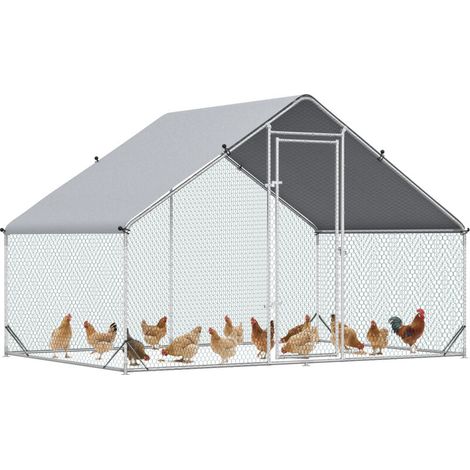 Parc extérieur 6m² PawHut - Enclos poulailler chenil volière grillagé acier galvanisé 3x2x2m - Espace couvert pour poules lapins chiens - Cage jardin résistante (1/5)