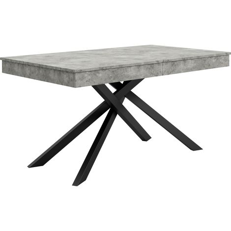 Mesa de comedor extensible gris 140/180 x 80 cm para 6-8 personas, MDF, patas metálicas en X (1/5)