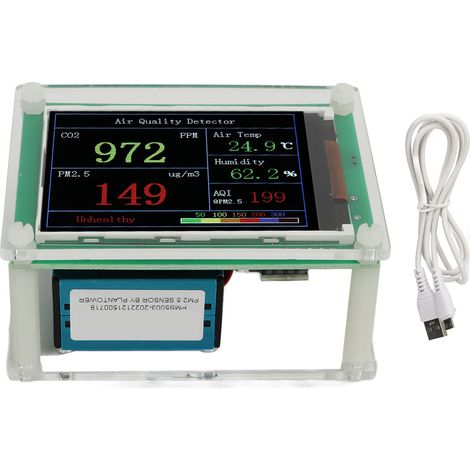 Détecteur de qualité d'air intérieur, moniteur de CO2 haute précision, capteur de particules PM2.5, testeur de température et d'humidité domestique (1/5)