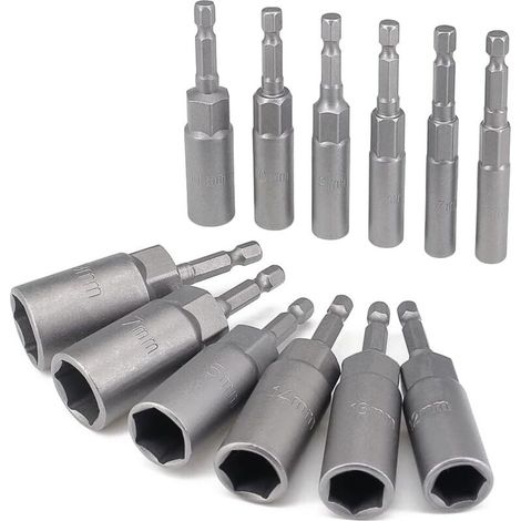 Set di 12 bussole profonde da 6 a 19 mm, punte per cacciavite con attacco esagonale da 6,35 mm, avvitatore a impulsi a lunga portata, estrattore per bulloni, bussole per elettroutensili con attacco a (1/4)