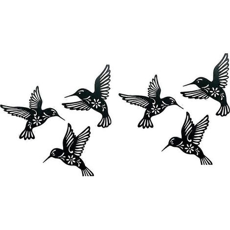 Décoration murale extérieure en métal représentant un colibri, six silhouettes de colibris, objet décoratif en fer forgé, tentures murales (1/5)