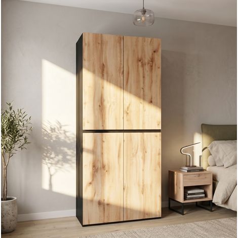 Armoire 4 portes 90 x 50 x 200 cm avec penderie, tiroirs et rangement à bijoux OKMYHOME (1/5)