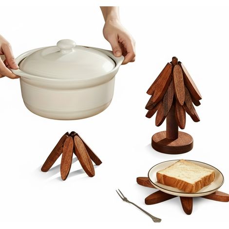 Ensemble de 5 dessous de plat en bois massif résistant à la chaleur pour plats chauds. (1/5)