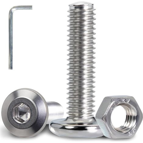50 Pièces Vis M5 Tête Plate Six Pans Creux en Inox A2 V2A Boulons avec Écrous M5 et Clé Allen 3 mm Vis Inox pour Montage Mécanique Assemblage de Meubles et Réparations DIY (1/5)