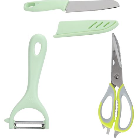 Ensemble de Ciseaux Multifonction Acier Inoxydable Éplucheur Légumes Fruits Gadget de Cuisine Vert