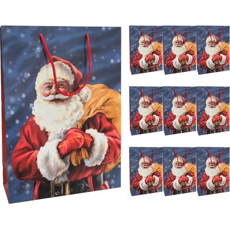 Idena 30366-10 - Sacchetti regalo Babbo Natale, 10 pezzi, 18 x 23 x 8 cm, sacchetti di carta, sacchetti regalo, sacchetti natalizi (1/5)