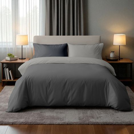 Copripiumino Duotto 4 Stagioni - Double Face Grigio e Antracite, Microfibra Traspirante, Certificato Oeko-Tex, Made in Italy Cm. 150x200