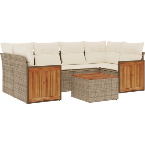 Set sofás de jardín 7 piezas y cojines ratán sintético beige vidaXL (1/3)