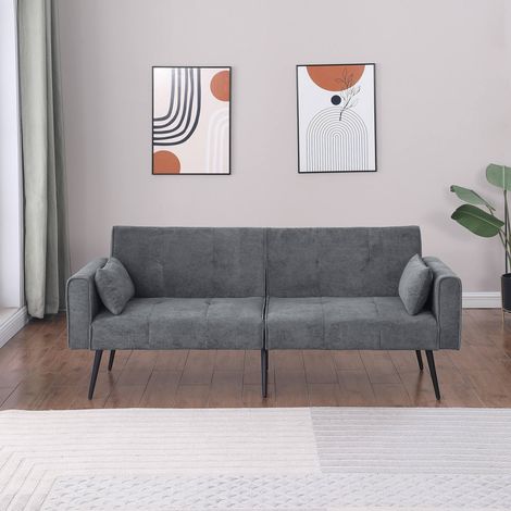 Schlafsofa grau aus Cordstoff mit verstellbarer Rückenlehne und Metallfüßen (1/5)