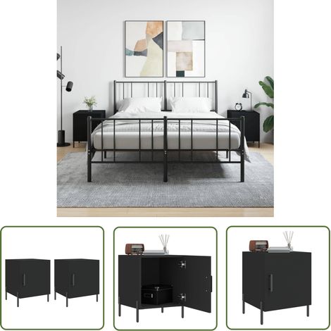 The Living Store Tables de chevet 2 pcs noir 40x40x50 cm bois d’ingénierie - Table De Chevet - Meuble De Chambre - Armoire De Chevet - Mobilier Moderne - Design Contemporain (1/5)