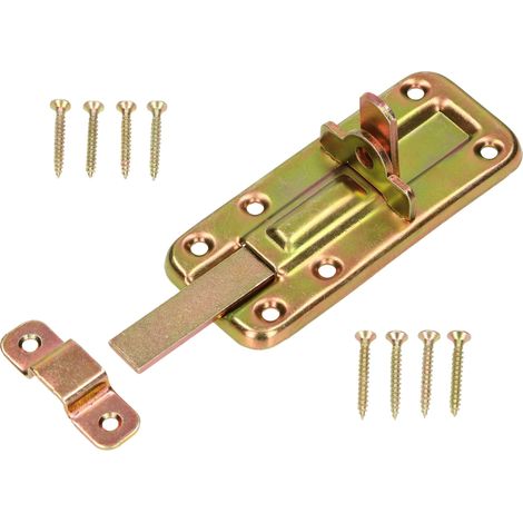 Verrou de porte 100 mm avec gâche pour porte galvanisée jaune universel (1/5)