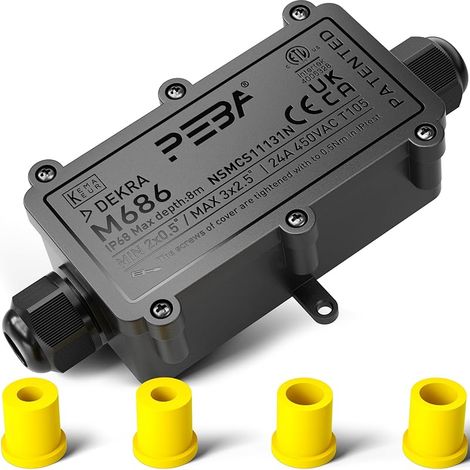Boîte de dérivation étanche IP68 - Etanche Boîte de Jonction - Boîtier de raccordement électrique 2 voies pour câble de Ø 4 à 12mm - Connecteurs de Câbles Étanches,Parfait pour câble extérieur