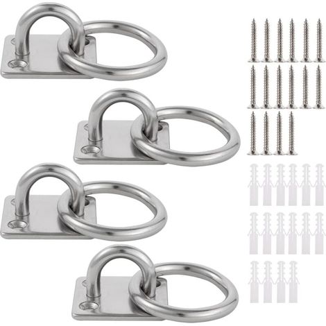 ganchos de techo resistentes de acero inoxidable 304 con placa de ojal M6 y anilla para montaje en pared, capacidad de 70 kg, para sacos de arena, yoga, columpios, accesorios para barcos. (1/4)