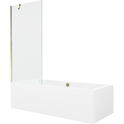 Mexen Cube Rechteckige Badewanne 180 x 80 cm mit Verkleidung und 1-flügeliger Trennwand 80 cm, transparent, gold (1/5)
