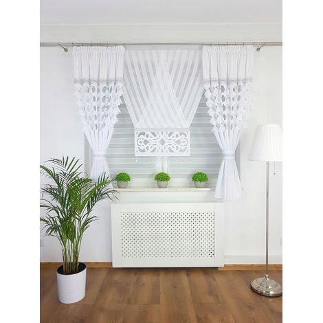 Tenda con pannello decorativo, set di tende - bianco