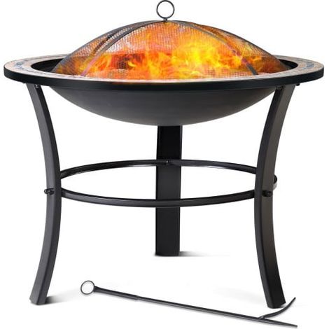 Braséro de jardin rond mosaïque de style oriental. Idéal Terrasse. Avec accessoires couvercle (1/5)