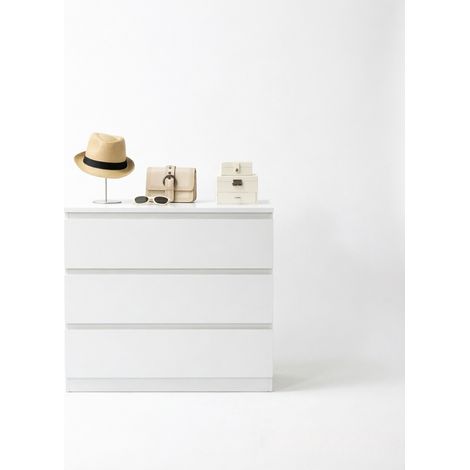 Weiße Kommode mit 3 Schubladen aus Spanplatte, minimalistisches Design 80 x 39 x 73 cm (1/4)