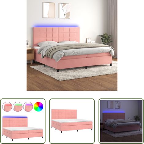 Matelas LED - Sommier à lattes de lit matelas LED Rose 200x200 cm Velours (1/5)