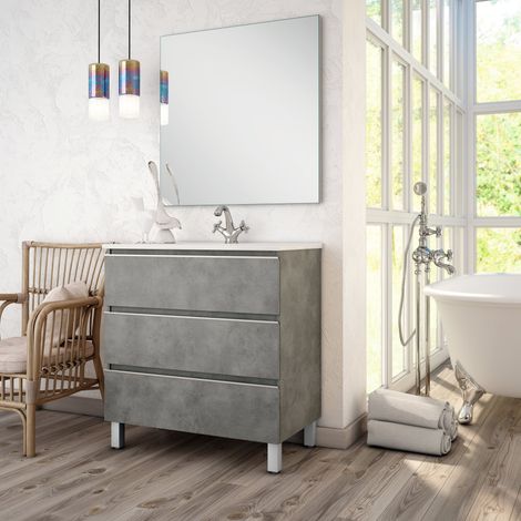 BATHME MADISON TOP Conjunto Completo Mueble 3 Cajones Cemento - Medida: 60 cm - ref: CNB185MM+SA.LIECO6146+CNB20G