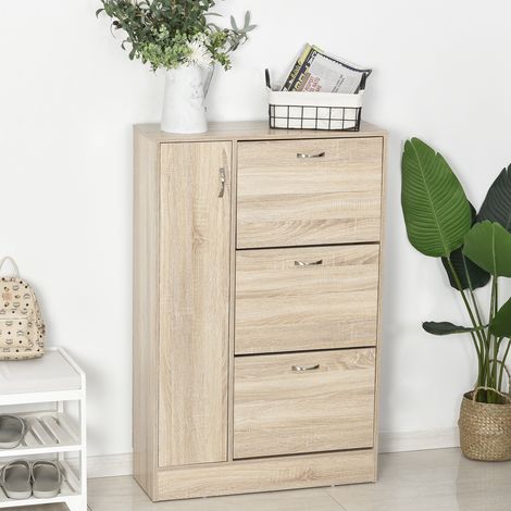 Armoire chaussures 2-en-1 meuble rangement parapluie grande étagère réglable 2 niveaux capacité 12 paires 79x26x120cm, bois (1/4)