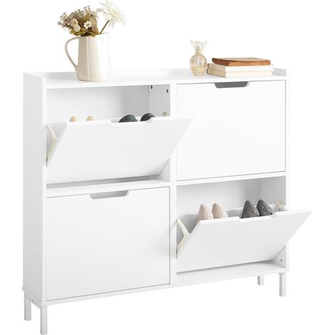 [JAMAIS UTILISE] SoBuy SoBuy FSR100-W Meuble de rangement pour chaussures Meuble de rangement pour chaussures à 4 feuilles Meuble de rangement pour chaussures dans l'entrée - Blanc, 100x19x91cm