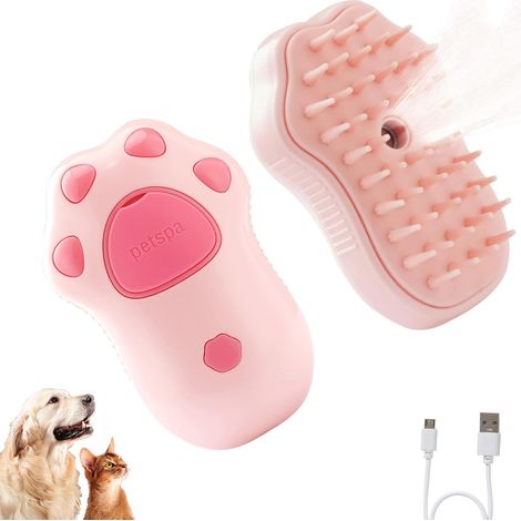 Brosse vapeur pour animaux, brosse vapeur 3 en 1 pour chats et chiens, peigne pour éliminer les poils morts (rose clair) (1/5)