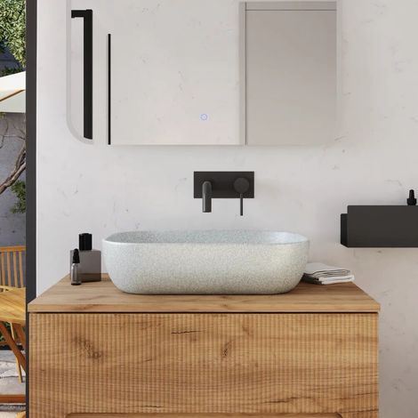 Lavabo da appoggio rettangolare in microcemento 53x35x13 cm bianco Braies (1/4)
