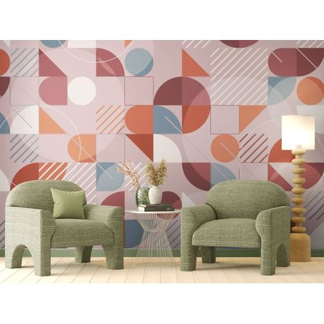 Papier peint géométrique – Formes modernes pastel - 150 x 250 cm (1/2)
