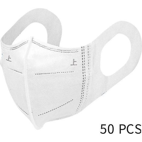 Masque anti-poussière 3D blanc 50 pièces, masque anti-poussière jetable, protection à trois couches, adulte respirant (unisexe)