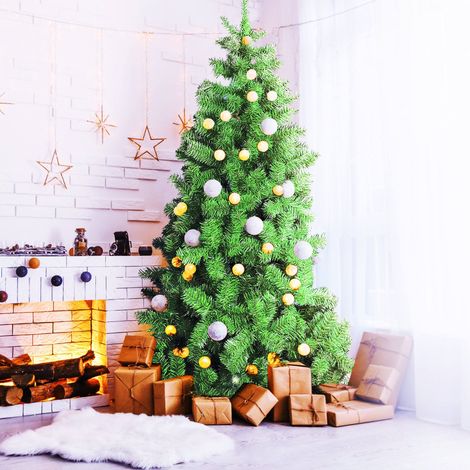 Dmora - Albero di Natale 210 cm Santa Claus, Pino artificiale, Albero effetto reale, Alberello natalizio extra folto, 120x120 h210 cm, Verde (1/5)