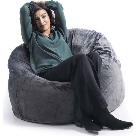 Pouf Fauteuil Rond XL Intérieur En Tissu Polaire Gris, Déhoussable, Pour Salon, chambre - TiTAN (1/5)