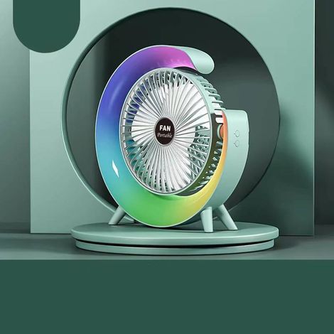 Ventilateur et lampe de bureau, ventilateur de table rotatif avec 3 vitesses réglables, ventilateur de bureau avec lumière d'ambiance, ventilateur de voyage rechargeable 1800 mAh avec veilleuse coloré (1/5)
